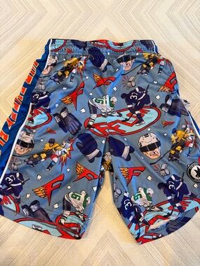 Flow Society Boys Hockey Print Athletic Shorts Youth Large Blue Multi Drawstring